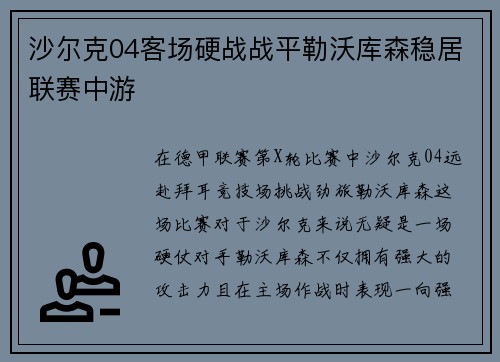沙尔克04客场硬战战平勒沃库森稳居联赛中游